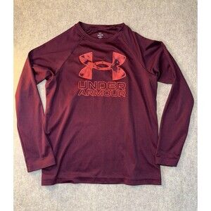 Under Armour Boys Size Youth Small Burgundy Long Sleeve Shirt Moisture Wicking